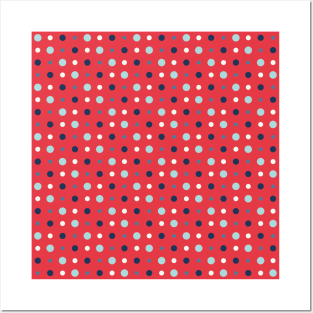 Red with white and blue dots Posters and Art